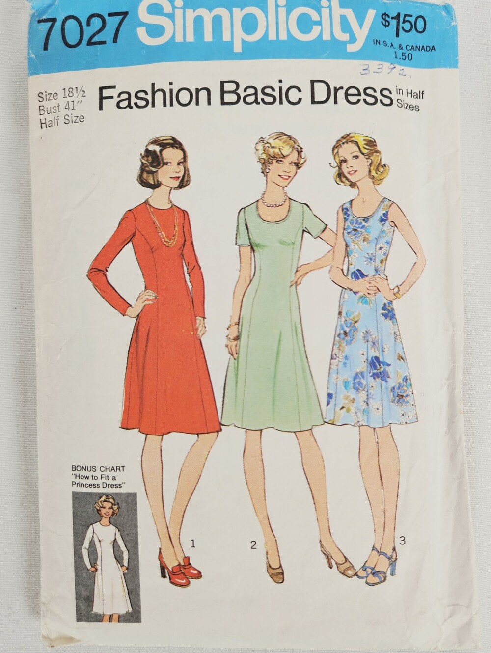 Vintage 1975 Simplicity 7027 Princess Dress Sewing Pattern 18.5 Uncut